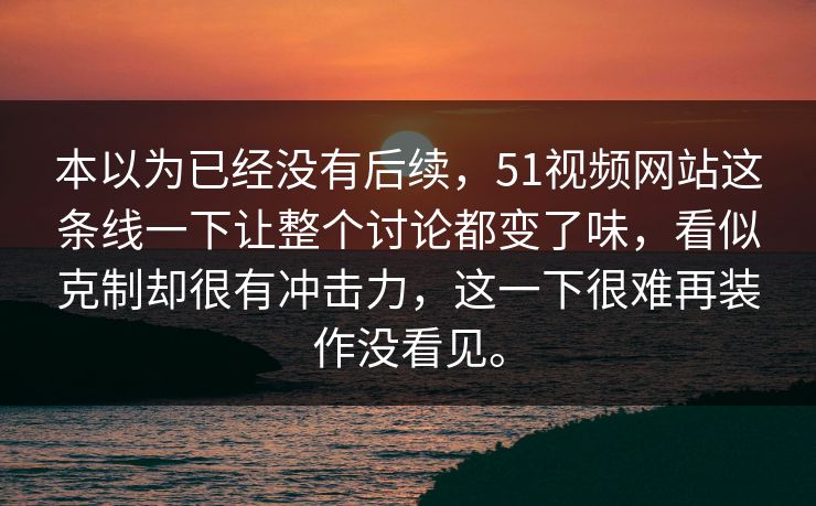 本以为已经没有后续，51视频网站这条线一下让整个讨论都变了味，看似克制却很有冲击力，这一下很难再装作没看见。