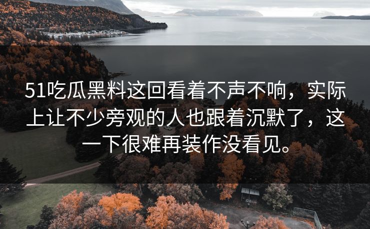 51吃瓜黑料这回看着不声不响，实际上让不少旁观的人也跟着沉默了，这一下很难再装作没看见。