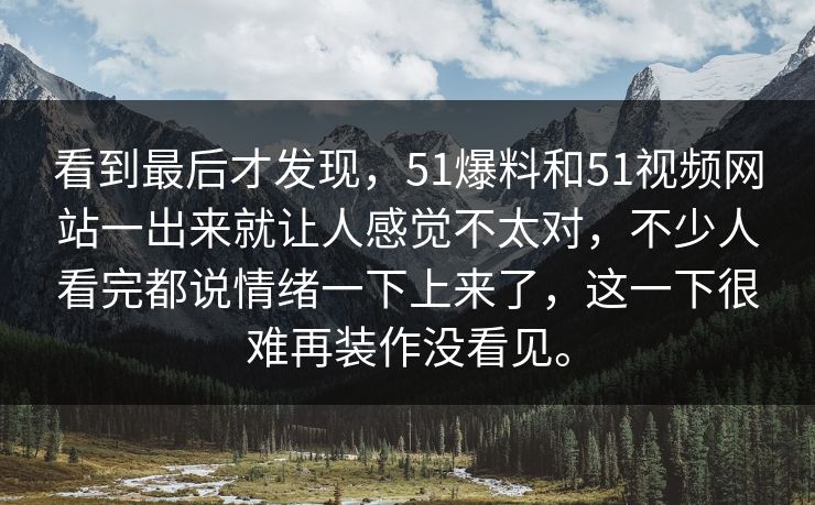 看到最后才发现，51爆料和51视频网站一出来就让人感觉不太对，不少人看完都说情绪一下上来了，这一下很难再装作没看见。